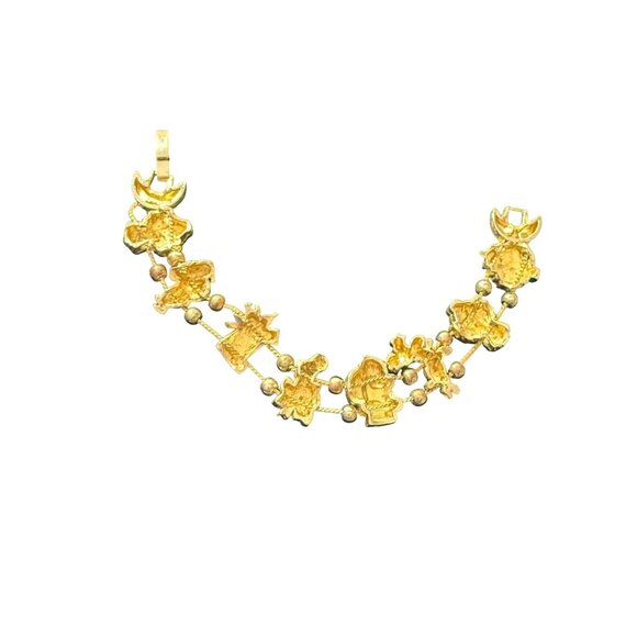 Vintage Gold-Tone Christmas Charm Bracelet With Festive Enamel Accents - Picture 2 of 4